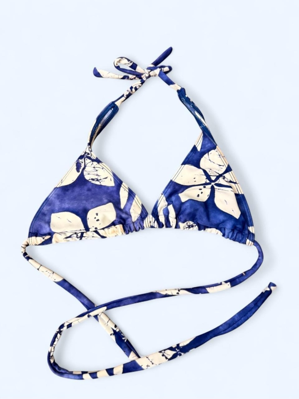 Blue Floral Triangle Bikini Top